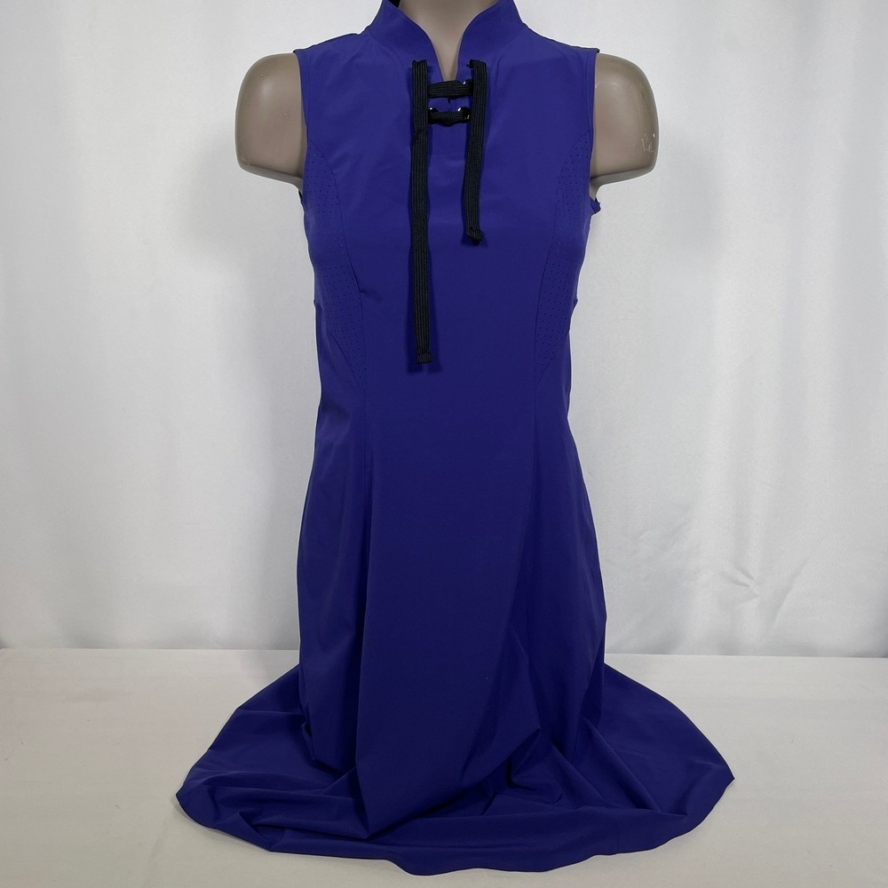 Bogner Sleeveless Purple Drawstring Mock Neck Golf Dress Women's Sz 4